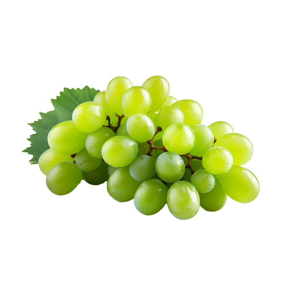 AI generated A bunch of green grape with leaves png isolated on transparent background