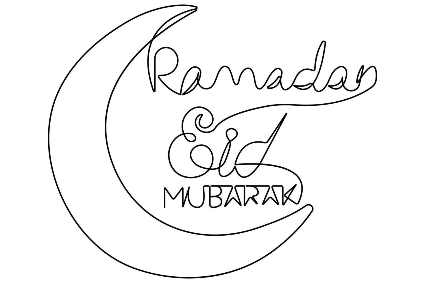 Islamic decoration concept Ramadan Kareem continuous one line art drawing of Eid Mubarak vector illustration