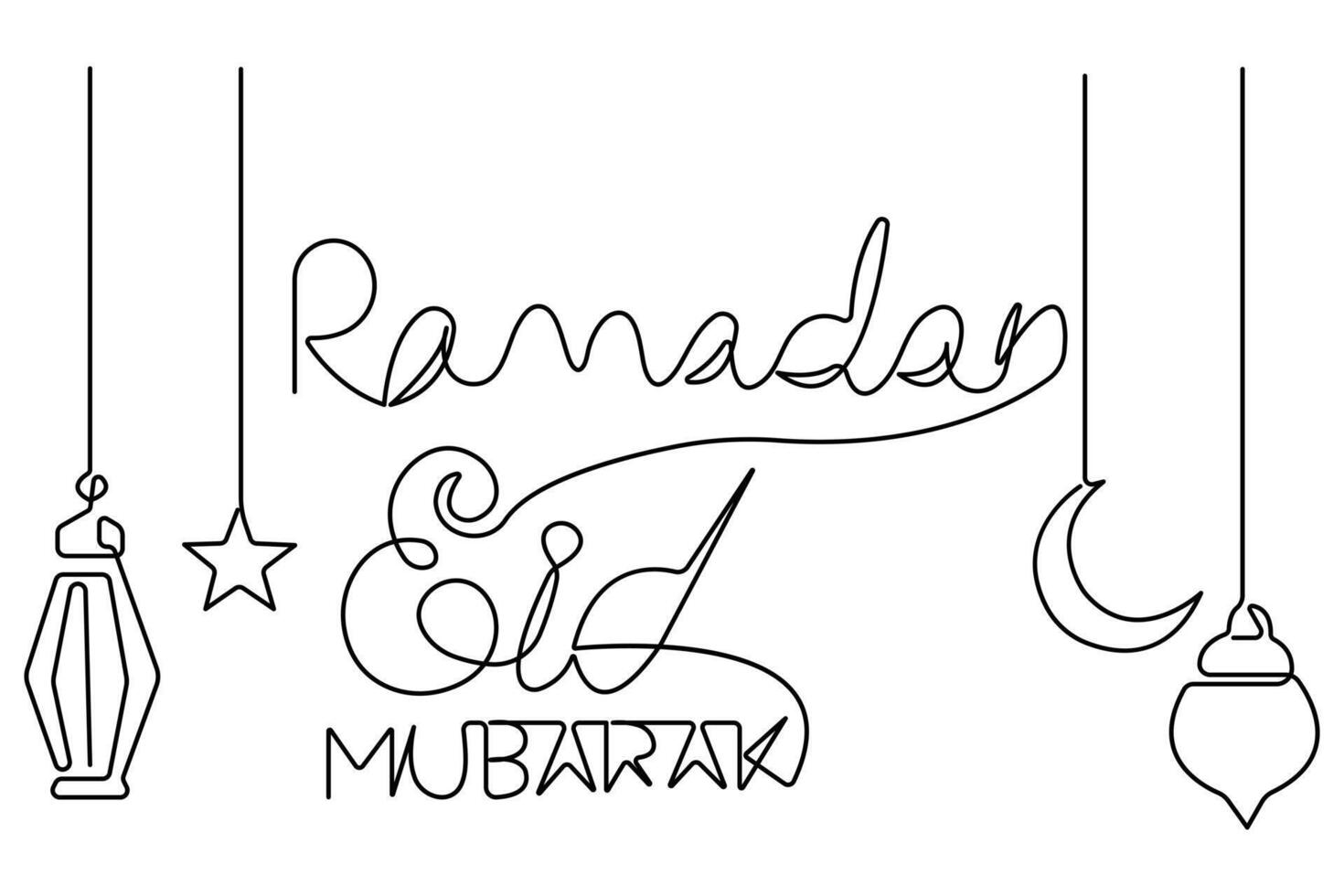 Islamic decoration concept Ramadan Kareem continuous one line art drawing of Eid Mubarak vector illustration