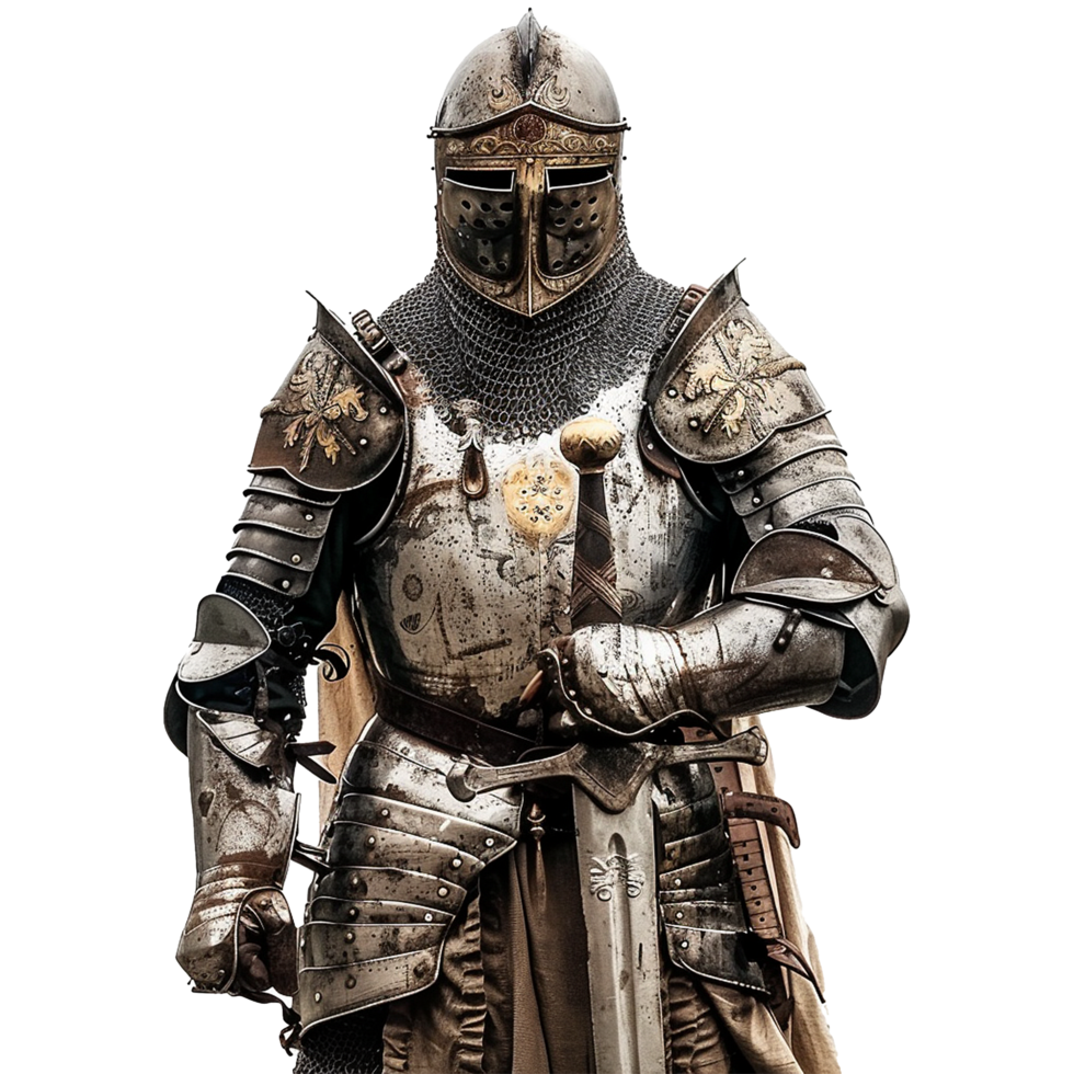 AI generated Medieval knight in armour on transparent background png