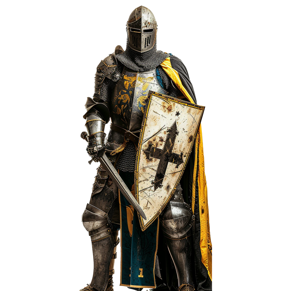 AI generated Medieval knight in armour on transparent background png