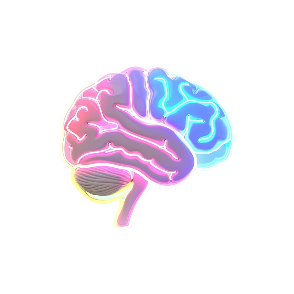 AI generated Human brain made by neon glow light isolated on transparent background png