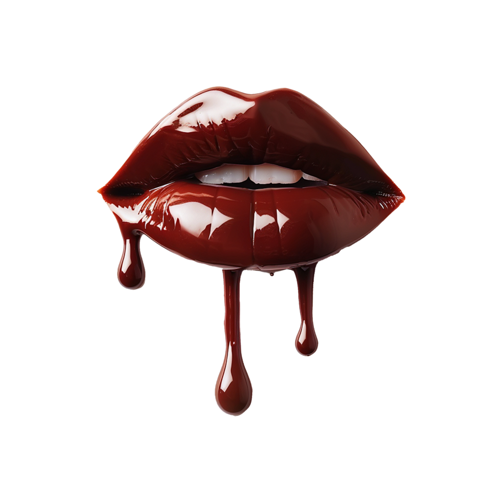 AI generated Chocolate dripping in lipstick shape isolated on transparent background png