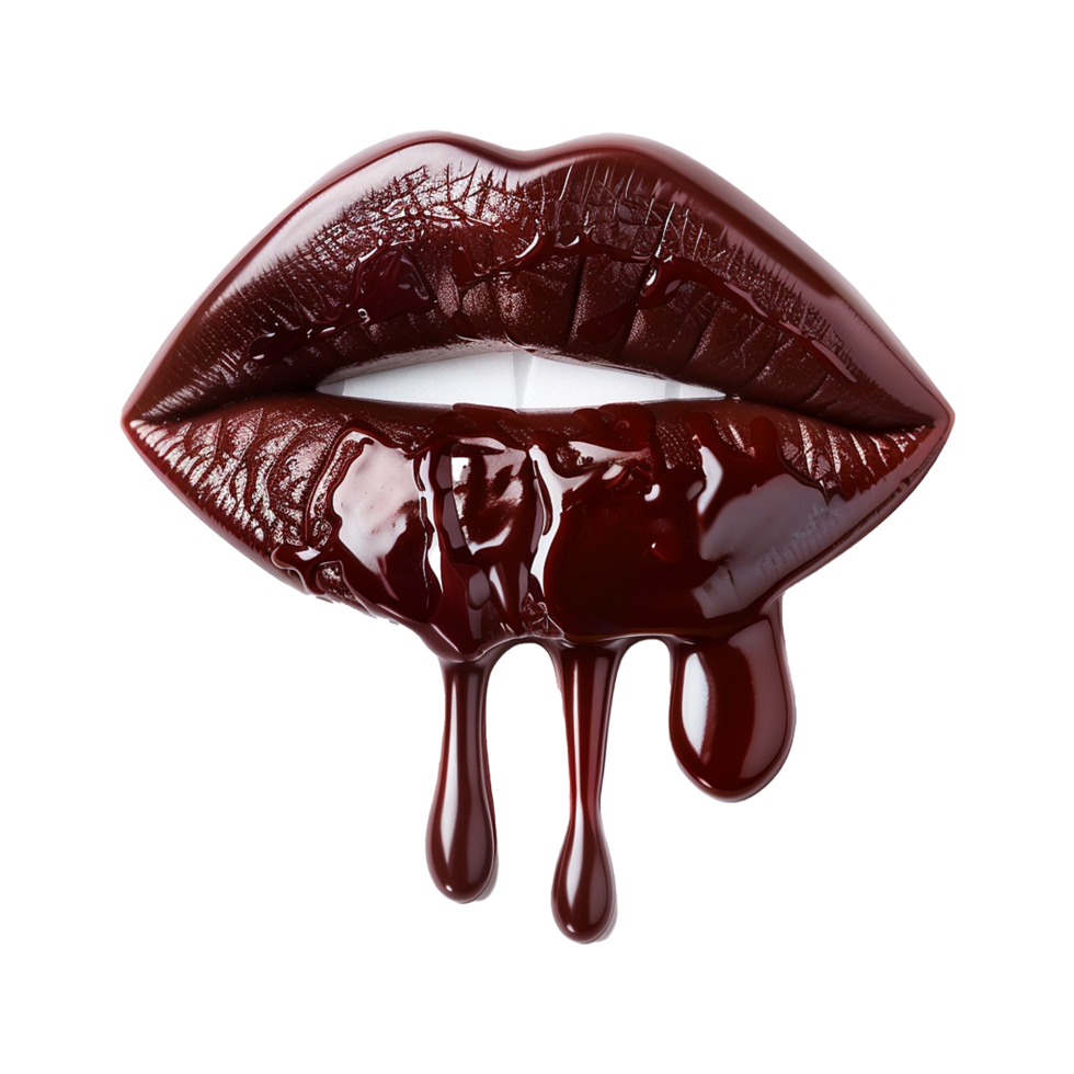 AI generated Chocolate dripping in lipstick shape isolated on transparent background png