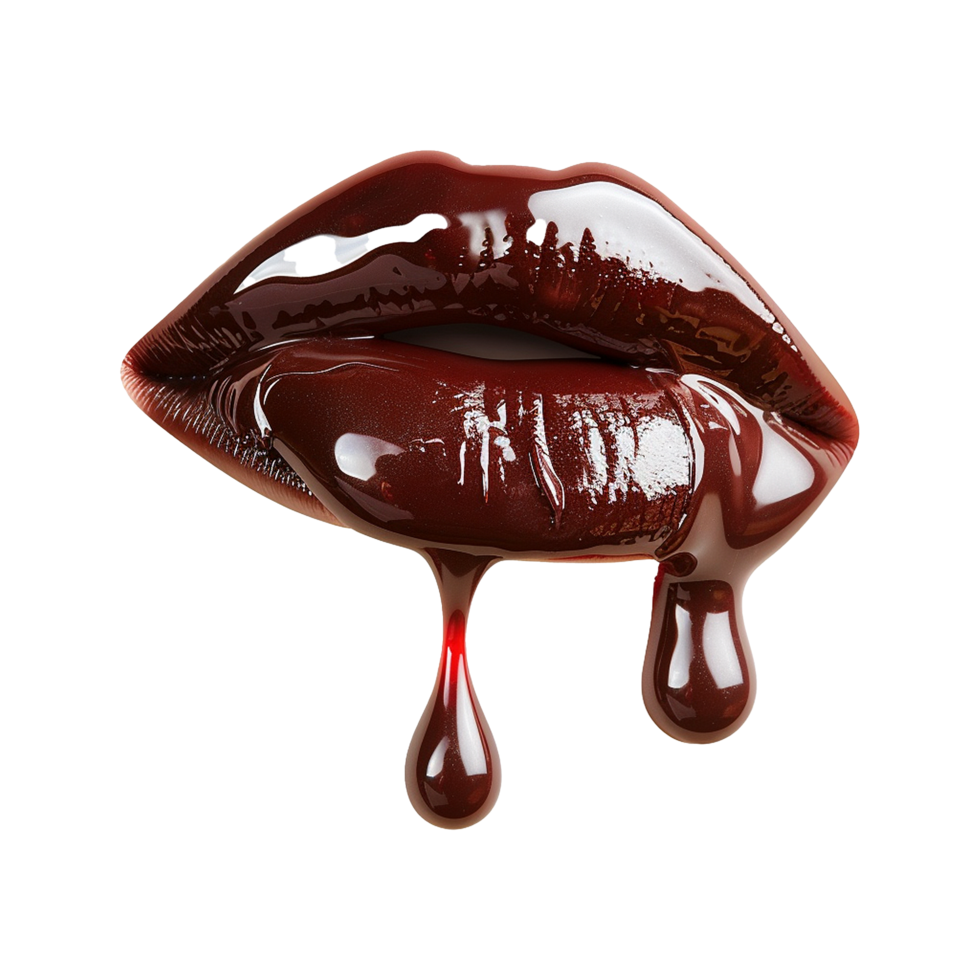 AI generated Chocolate dripping in lipstick shape isolated on transparent background png