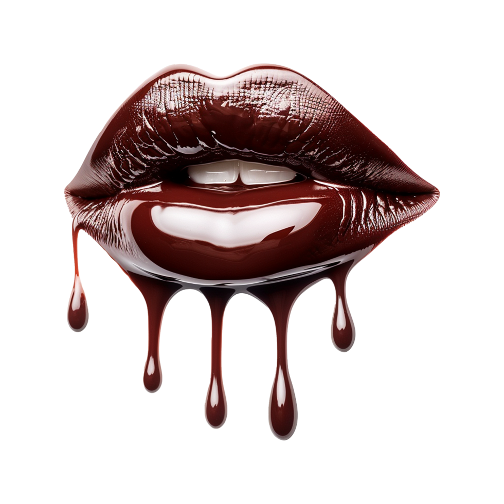 AI generated Chocolate dripping in lipstick shape isolated on transparent background png