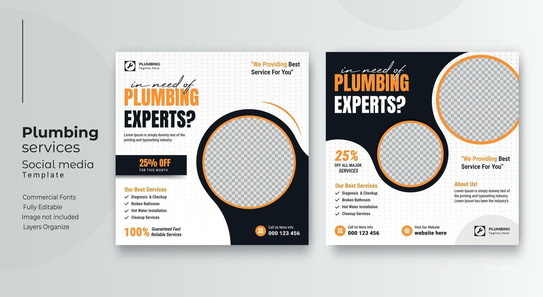 Plumbing service social media post template, Web banner template vector