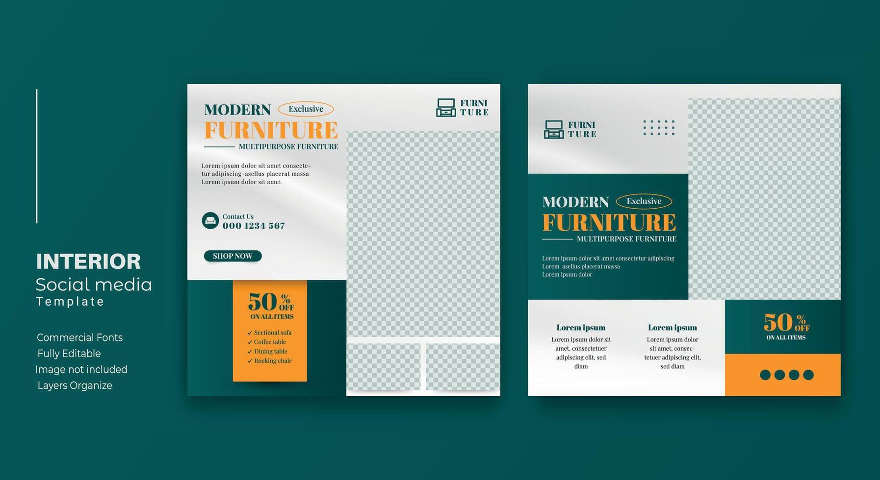 Furniture Social Media Post Template, Editable Post Template Social Media Banners. vector