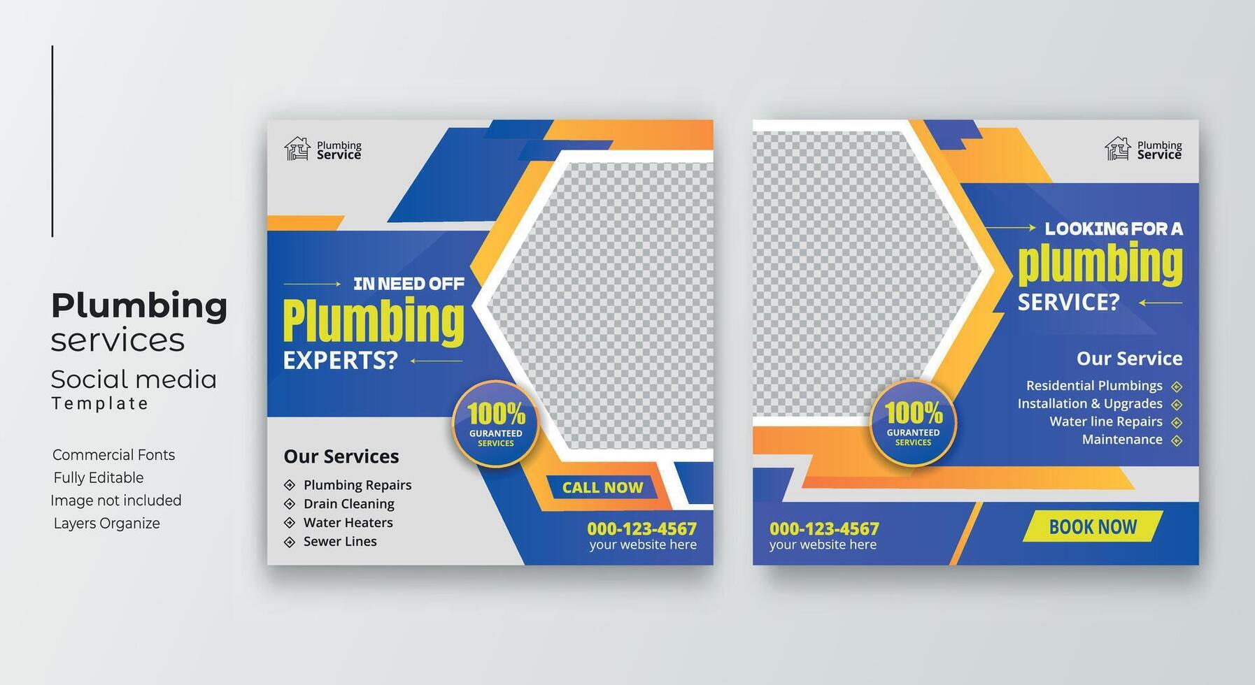 Plumbing service social media post template, Web banner template vector