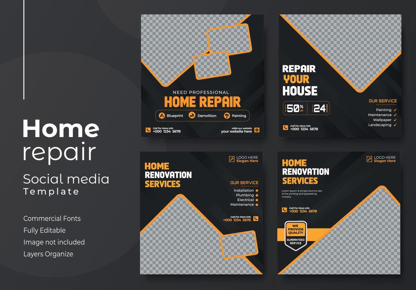 Plumbing service social media template, editable home repair services social media post template vector