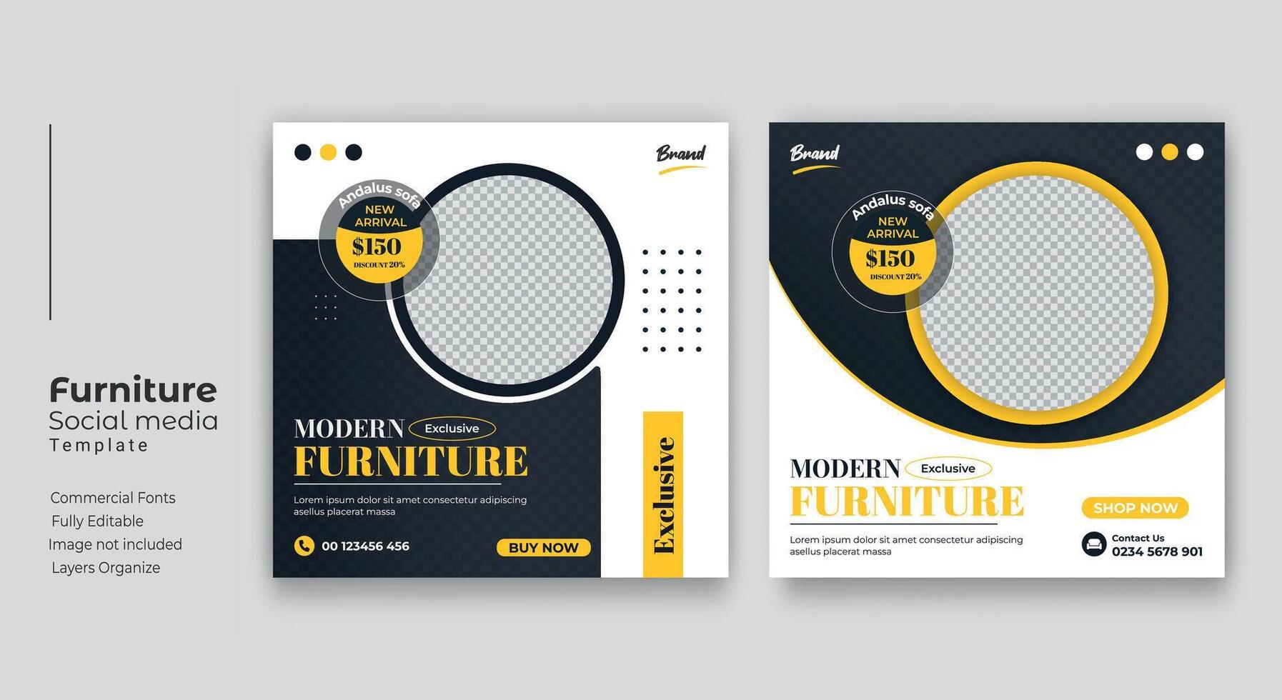 Furniture Social Media Post Template, Editable Post Template Social Media Banners. vector