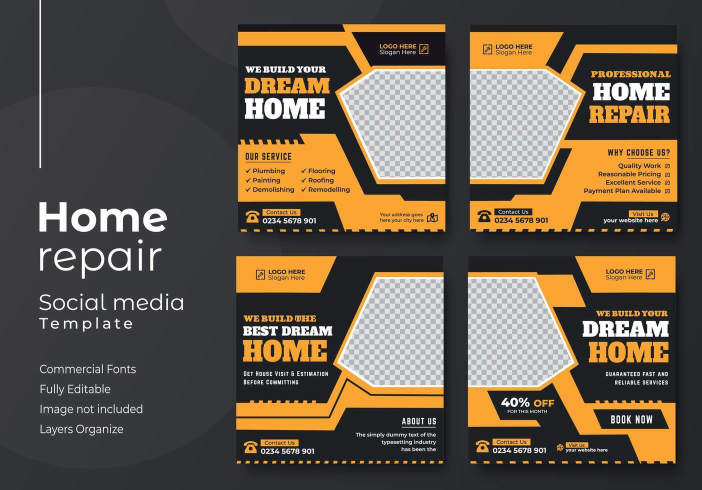Plumbing service social media template, editable home repair services social media post template vector