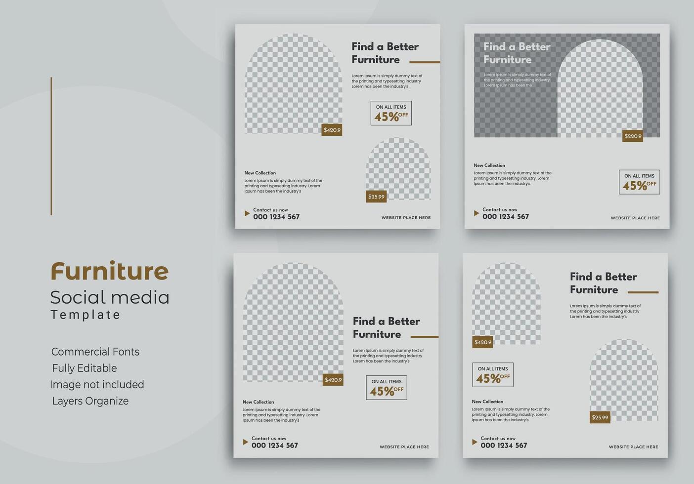 Furniture Social Media Post Template, Editable Post Template Social Media Banners. vector