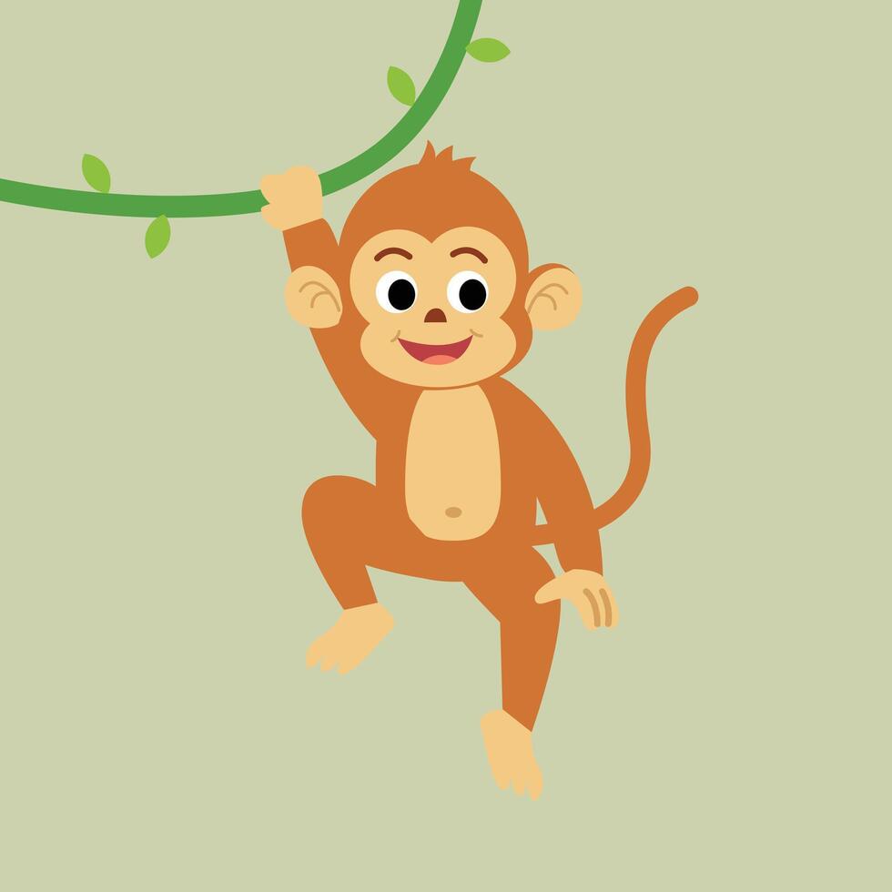 Monkey cartoon vector illustration. Cute Monkey Climbing on the Vine