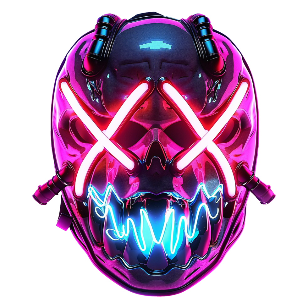 AI generated Neon doomsday mask with x shaped eyes isolated on