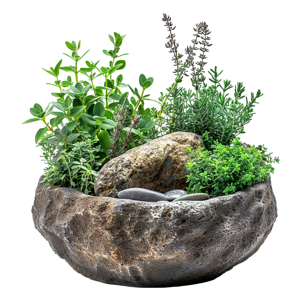 AI generated Natural outdoor herb garden sculpture isolated on transparent background png