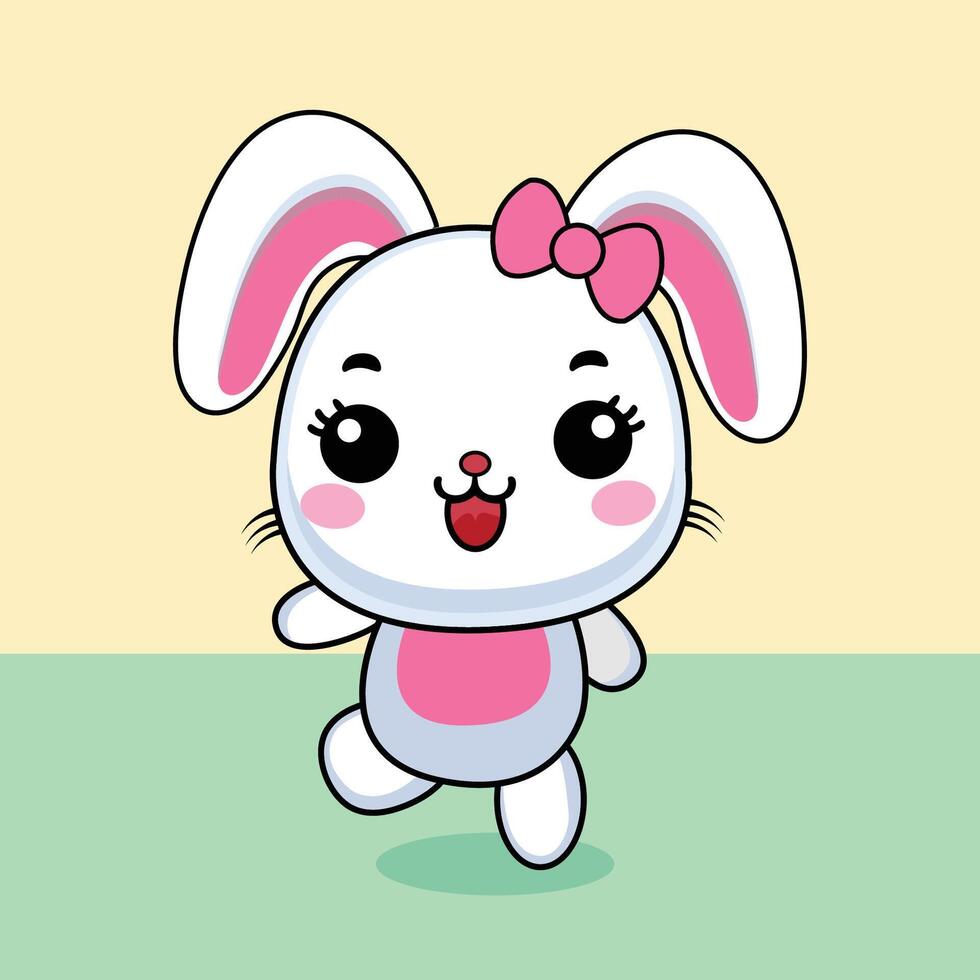 AI generated vector cute happy bunny illustration. Flat Cartoon Style