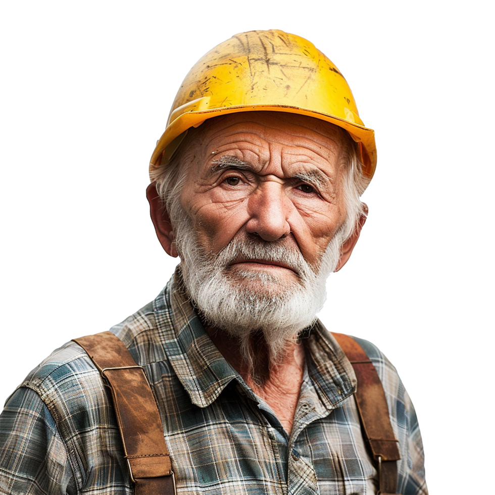 AI generated Portrait of a worker old man isolated on transparent background png