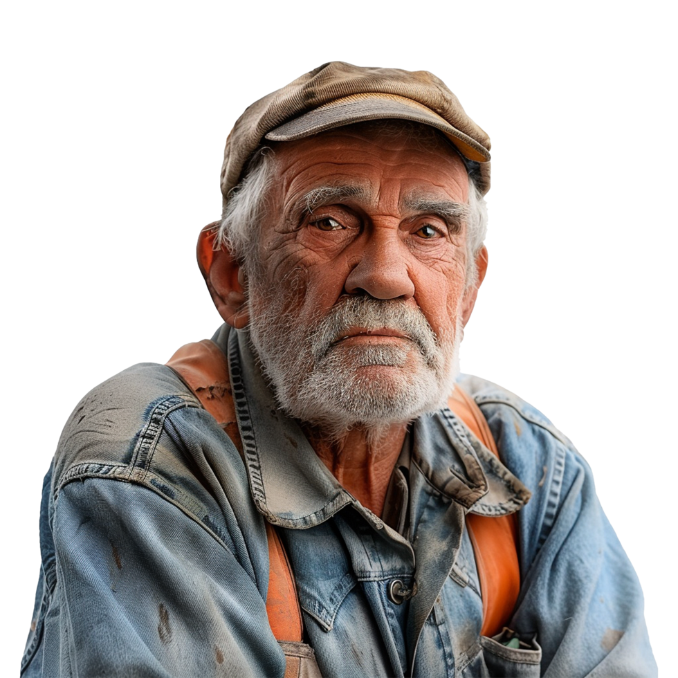 AI generated Portrait of a worker old man isolated on transparent background png