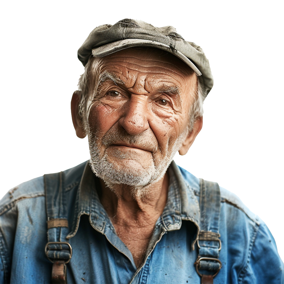 AI generated Portrait of a worker old man isolated on transparent background png