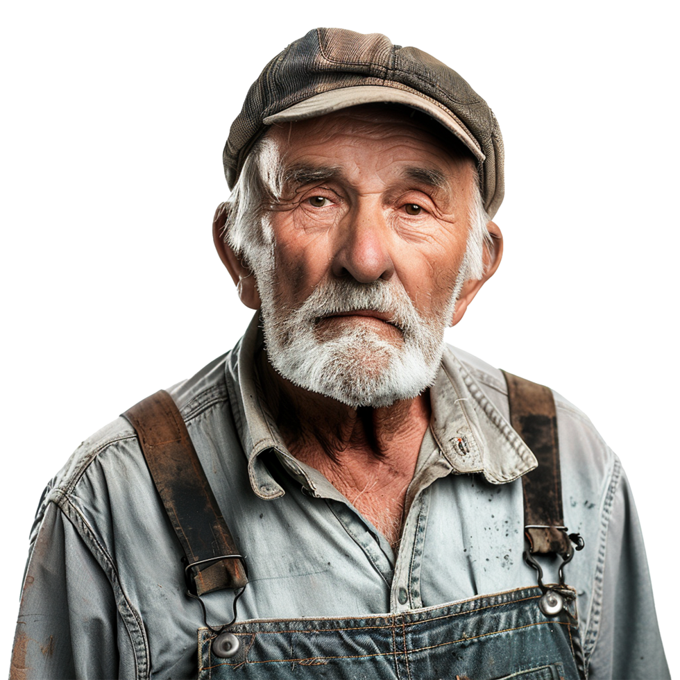 AI generated Portrait of a worker old man isolated on transparent background png