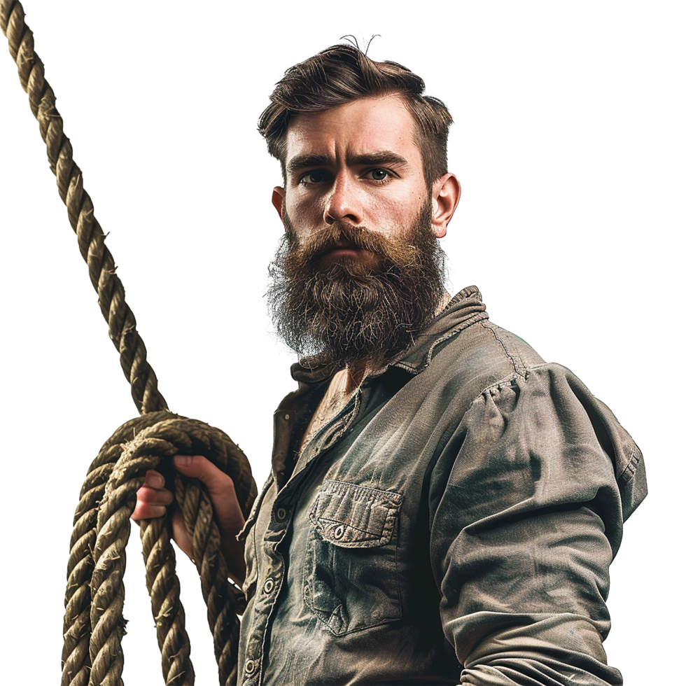 AI generated Man with beard and a long rope isolated on transparent background png