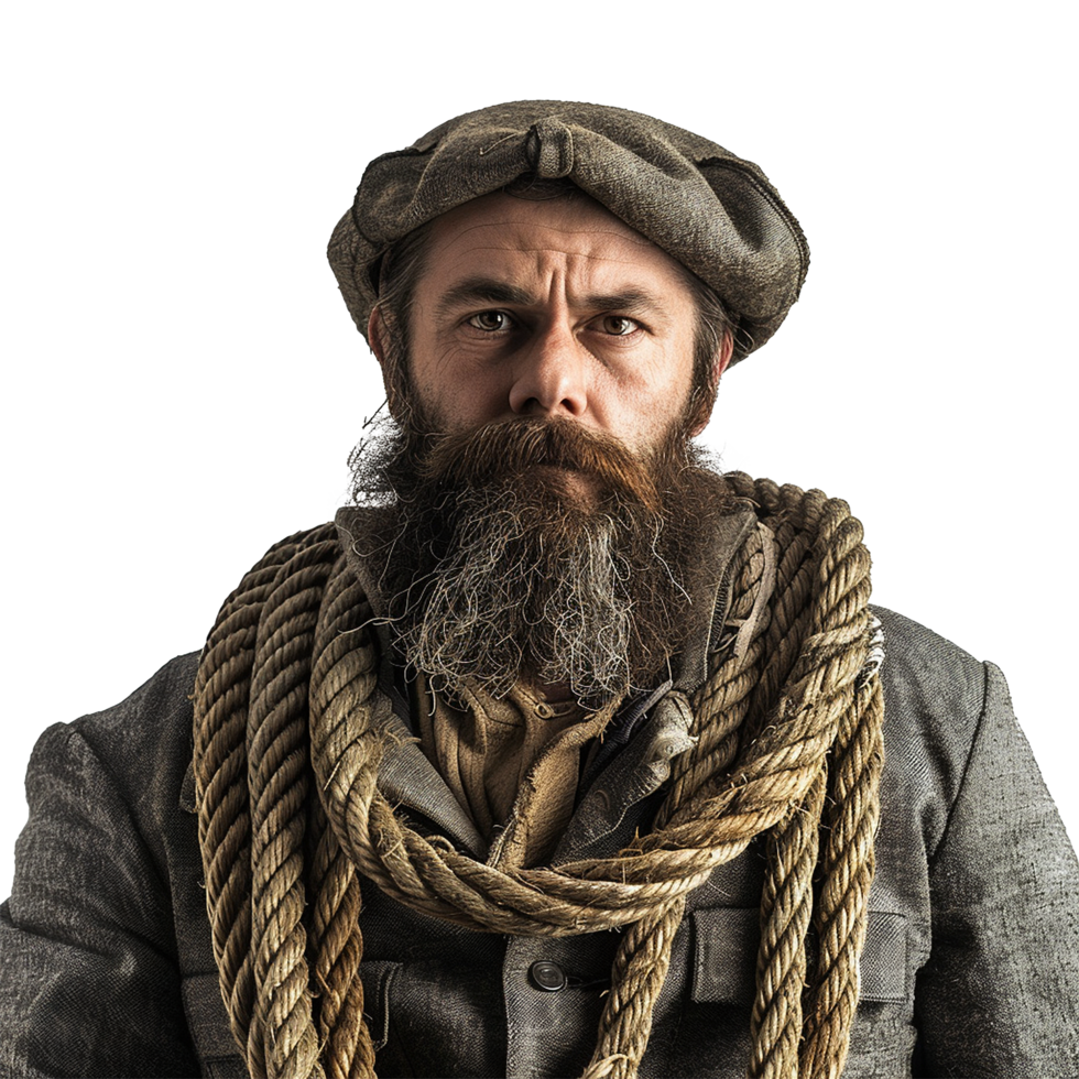 AI generated Man with beard and a long rope isolated on transparent background png