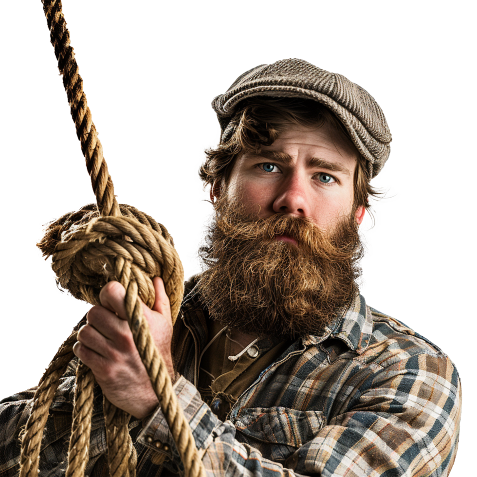 AI generated Man with beard and a long rope isolated on transparent background png