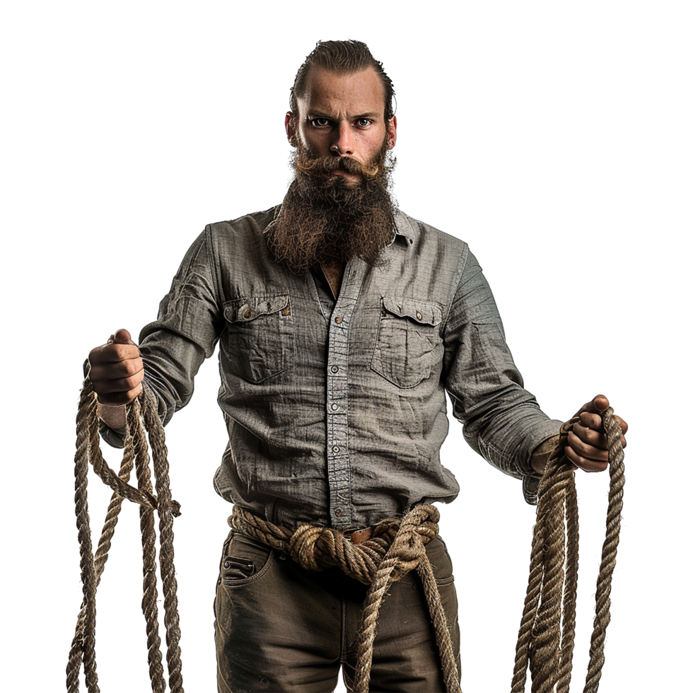 AI generated Man with beard and a long rope isolated on transparent background png