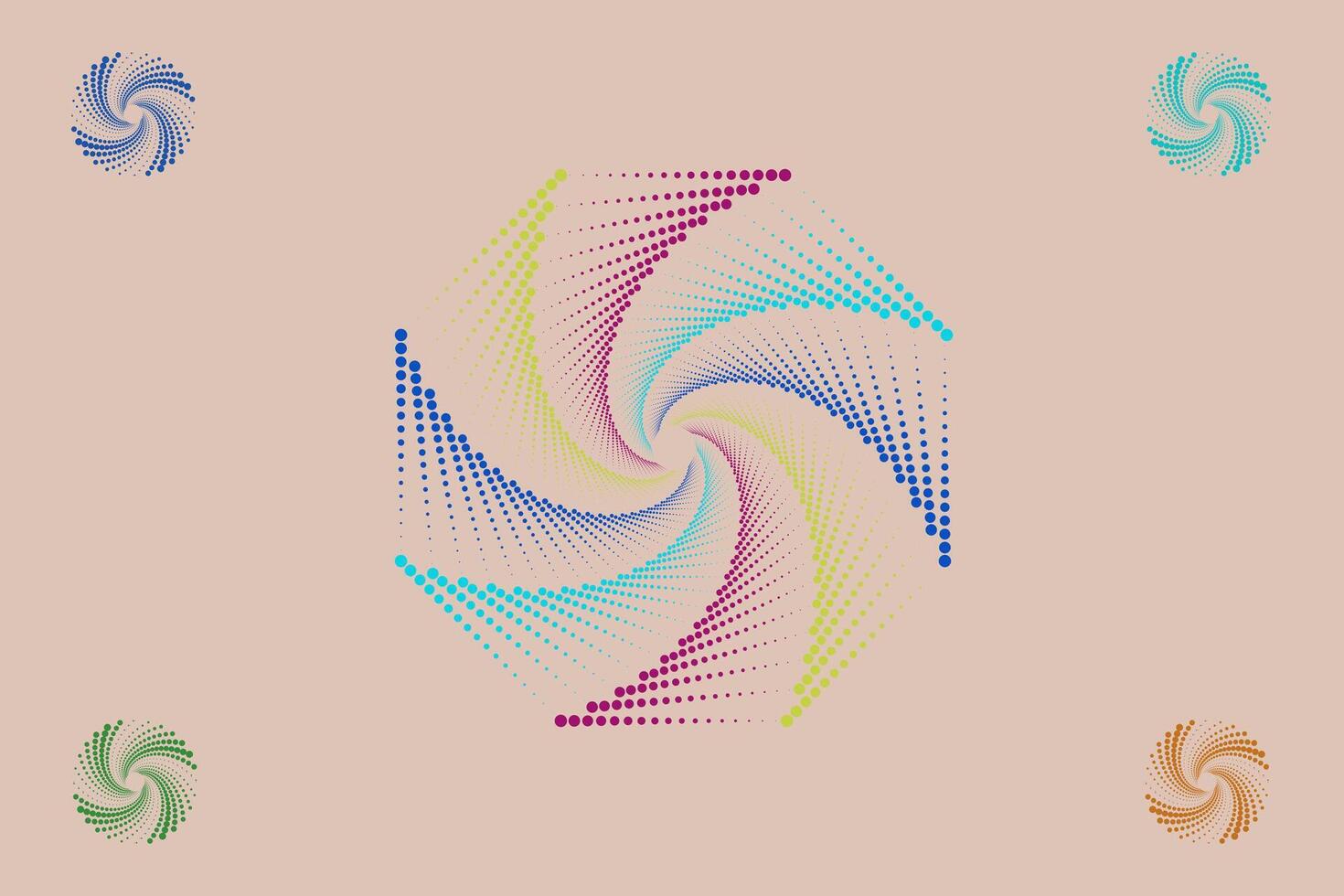 Halftone circular spiral logo set. Circular dotted isolated on the white background. vector