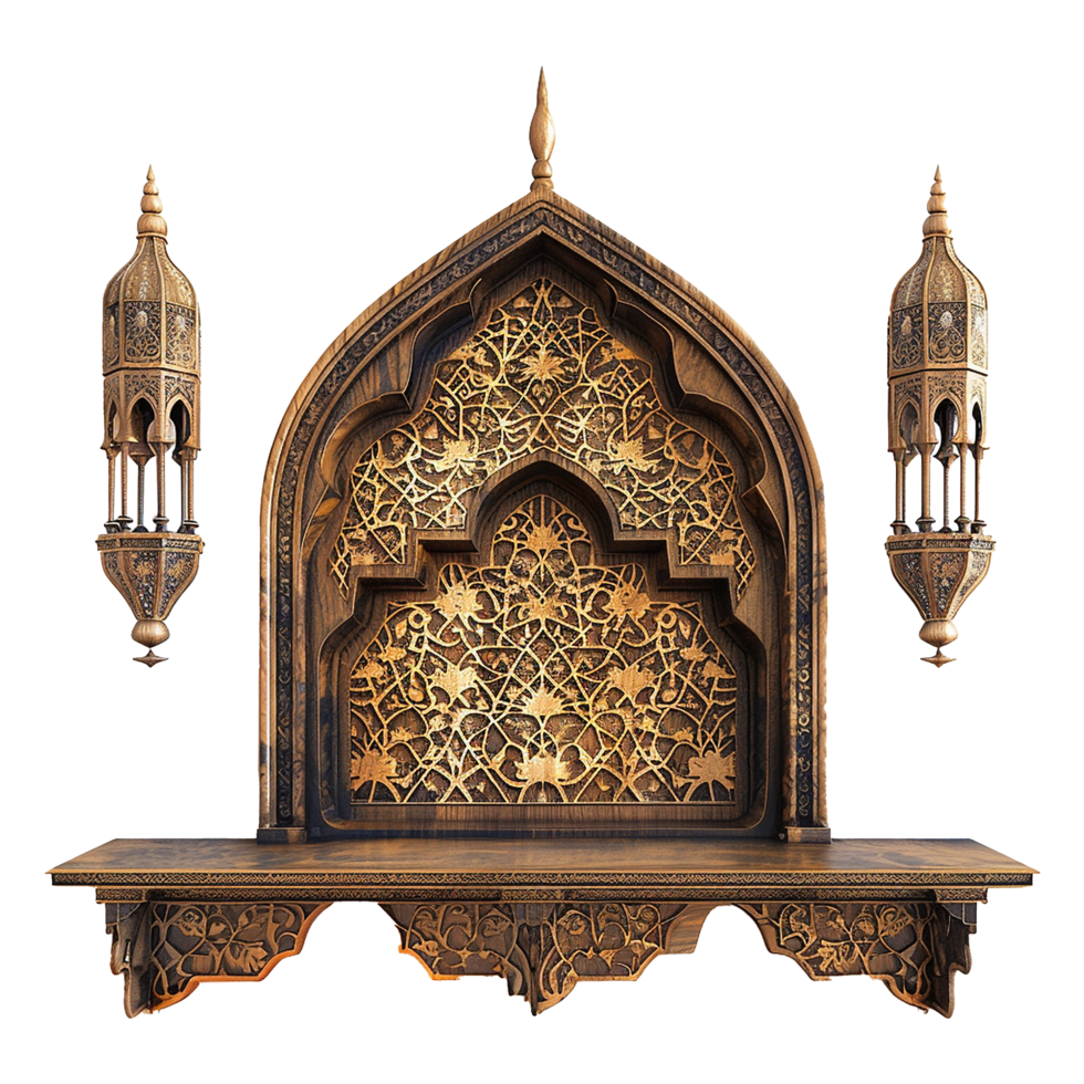 AI generated Magnificent and useful islamic themed wall shelf isolated on transparent background png