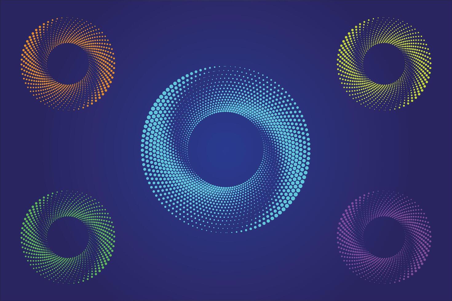 Halftone circular spiral logo set. Circular dotted isolated on the white background vector