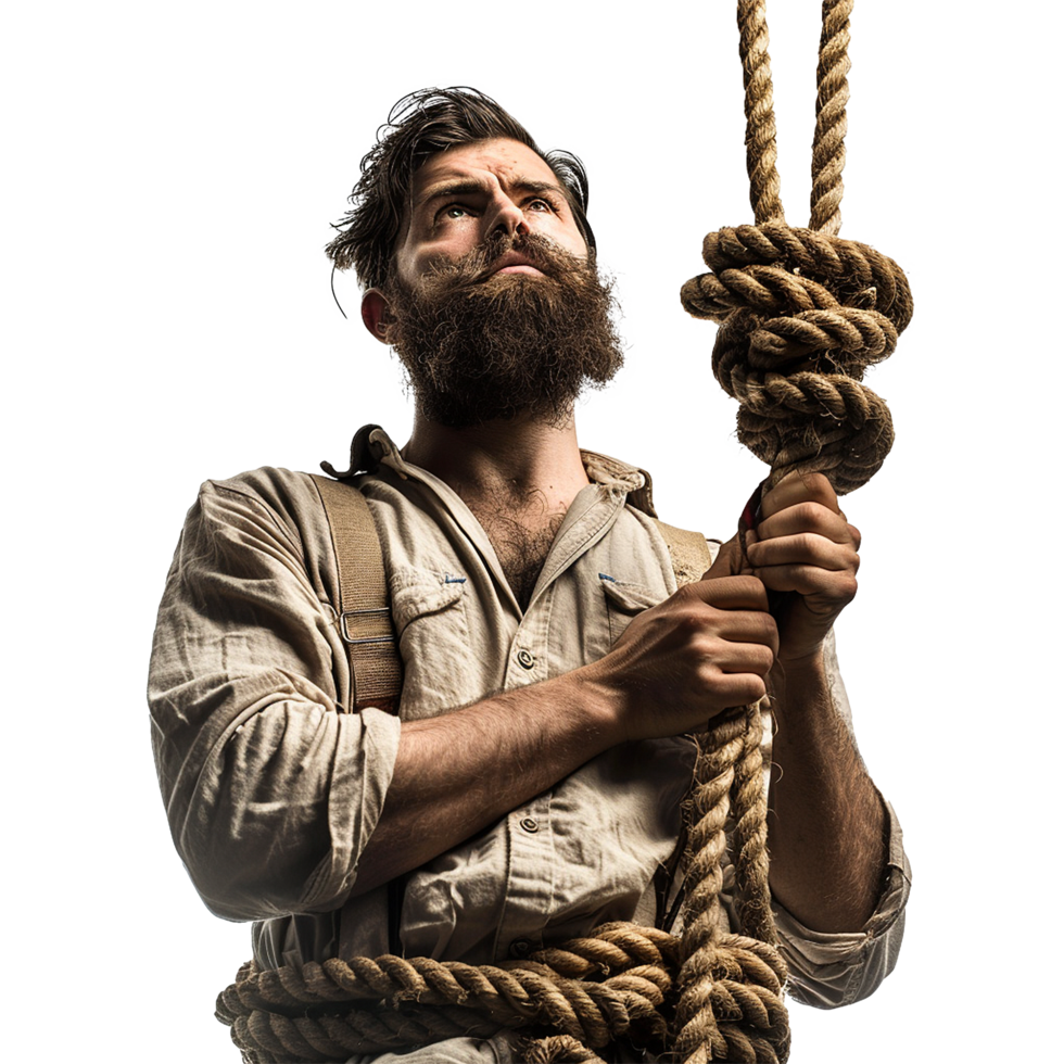 AI generated Man with beard and a long rope isolated on transparent background png