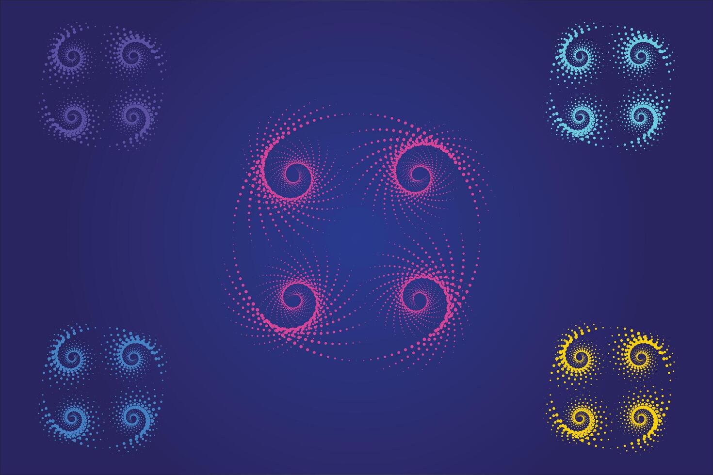 Halftone circular spiral logo set. Circular dotted isolated on the white background vector