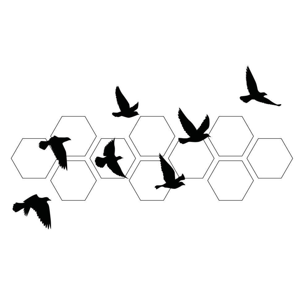 Fondo de pantalla de patrón de siluetas de pájaros voladores. ilustración vectorial. vuelo de pájaro aislado. diseño de tatuaje. plantilla para tarjeta, paquete y papel tapiz. vector