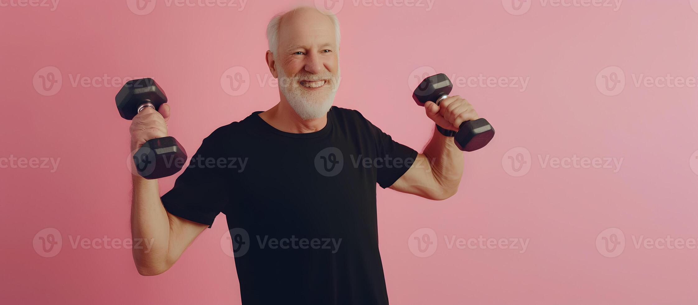AI generated Senior Caucasian man doing exercise with dumbbell photo