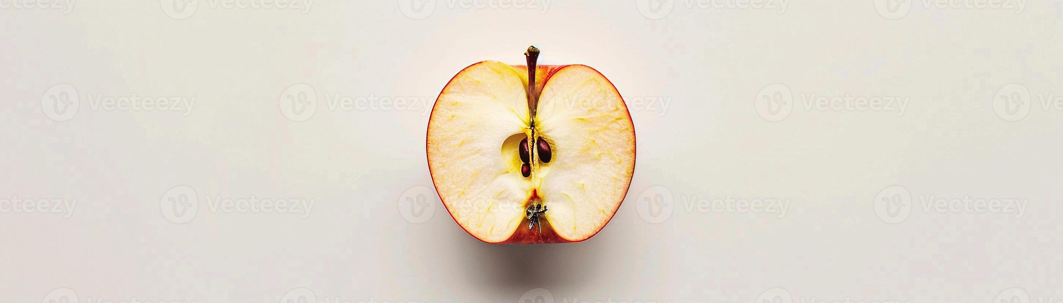 AI generated Single perfectly sliced apple positioned in the center of the white background, generative AI, background image photo