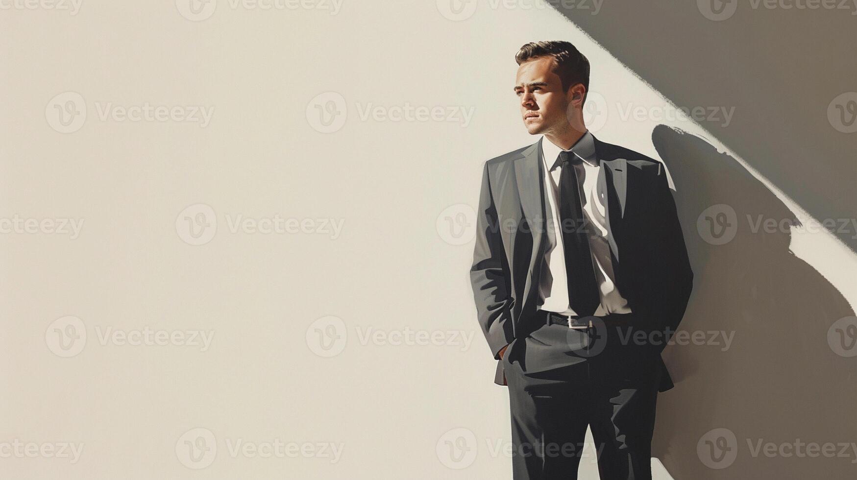 AI generated Professional Portrait, a business man in a well-tailored suit, standing confidently against a white background, generative AI photo