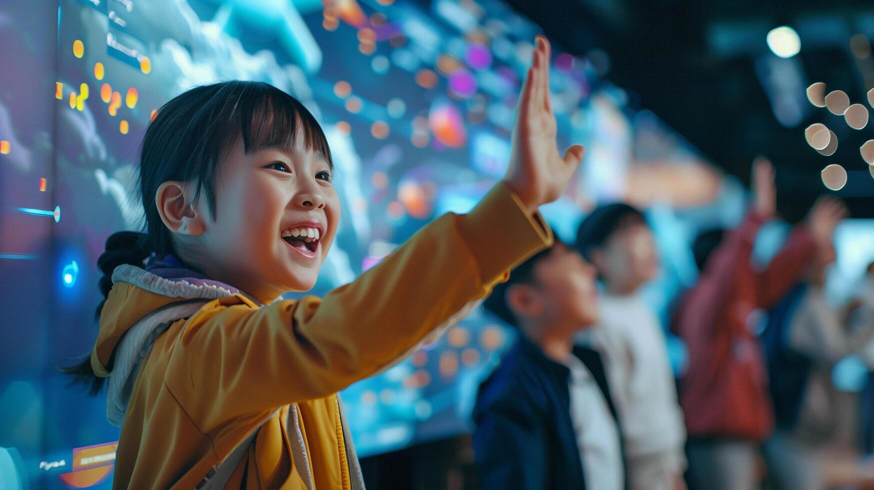 AI generated People of various ages and backgrounds engage in interactive workshops using holographic displays and AI-powered learning modules, background image, generative AI photo