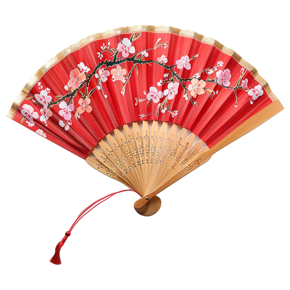 AI generated Chinese hand fan isolated on transparent background png