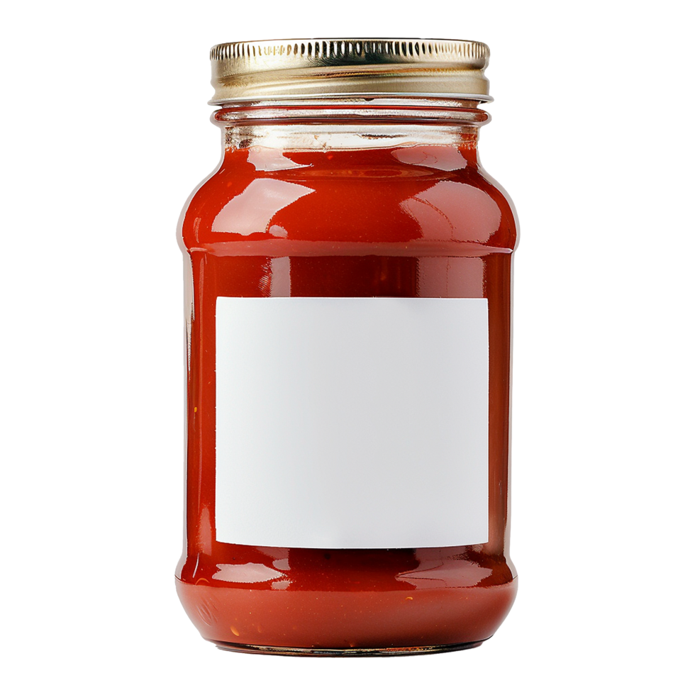 AI generated Tomato sauce jar with white label isolated on transparent background png