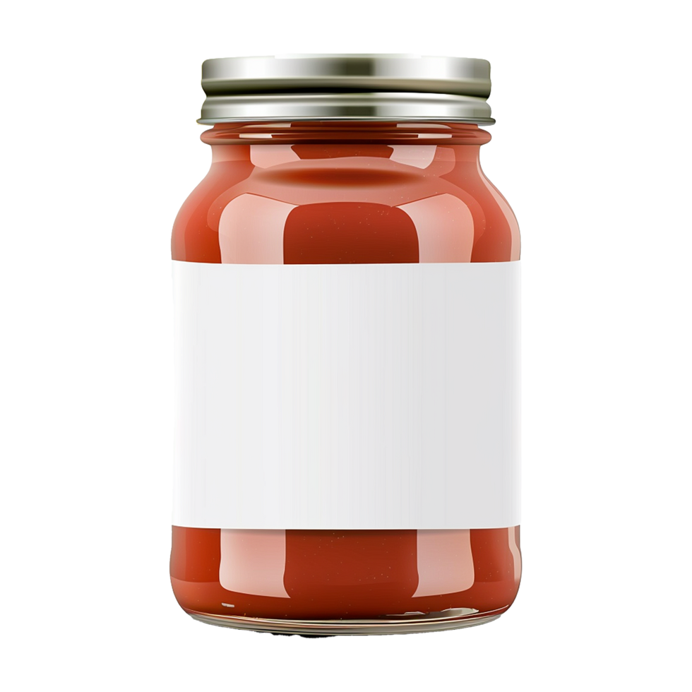 AI generated Tomato sauce jar with white label isolated on transparent background png