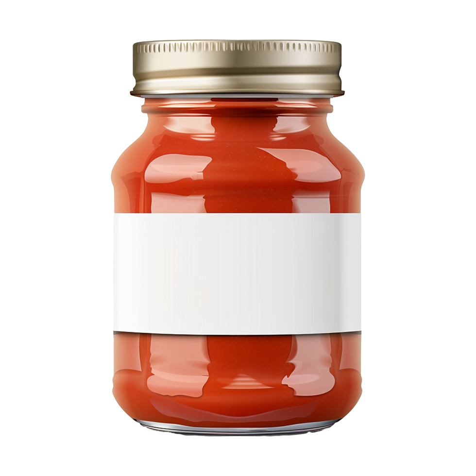 AI generated Tomato sauce jar with white label isolated on transparent background png