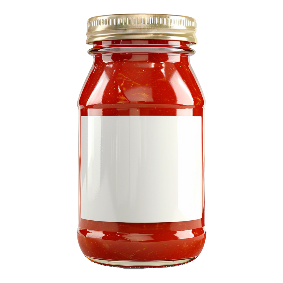 ai generado tomate salsa tarro con blanco etiqueta aislado en transparente antecedentes png