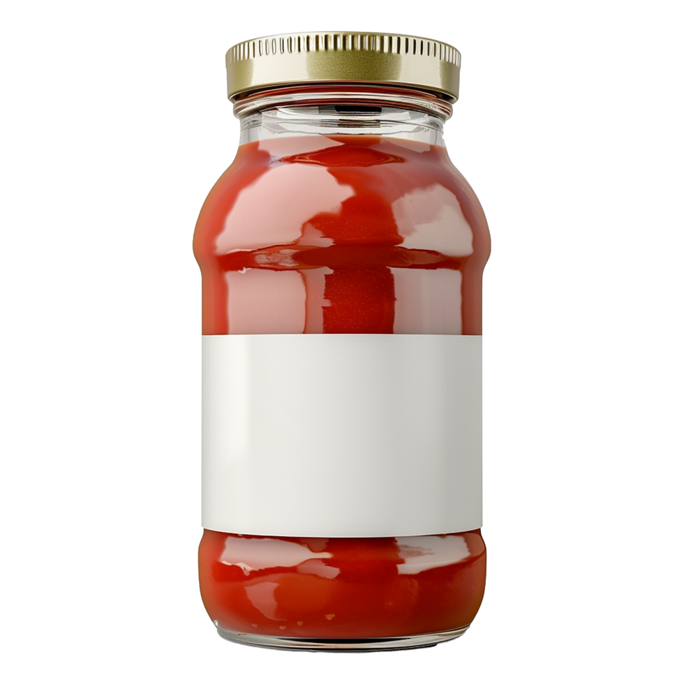 AI generated Tomato sauce jar with white label isolated on transparent background png