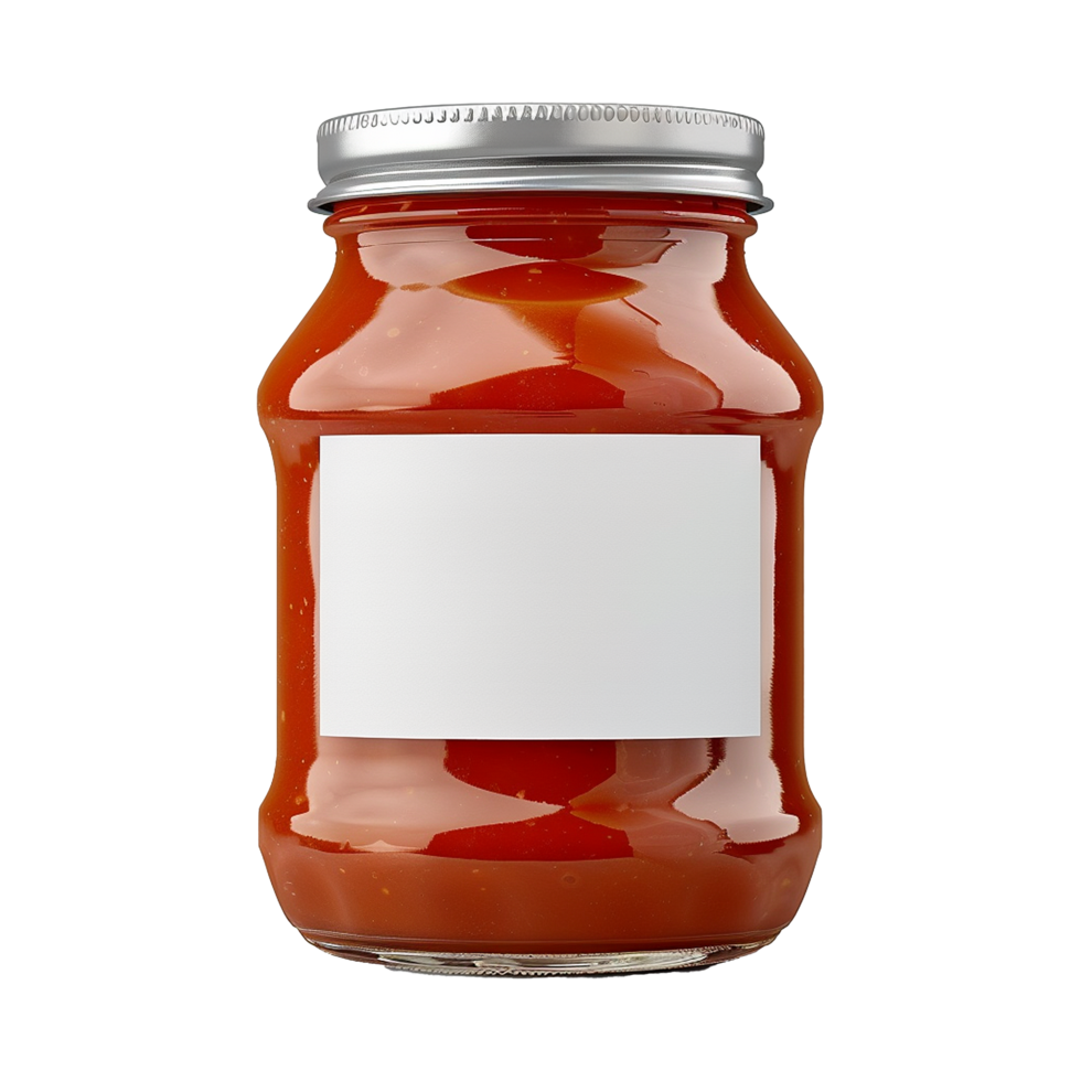 AI generated Tomato sauce jar with white label isolated on transparent background png
