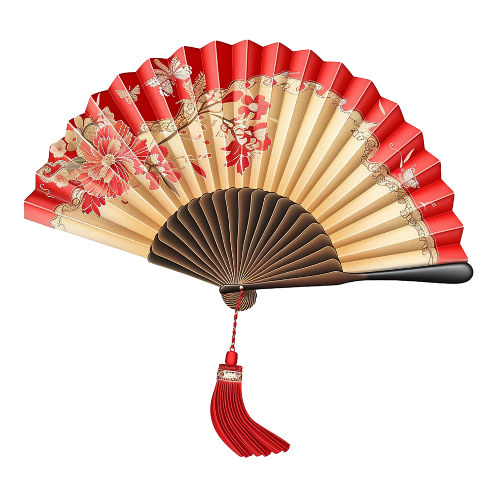 AI generated Chinese hand fan isolated on transparent background png