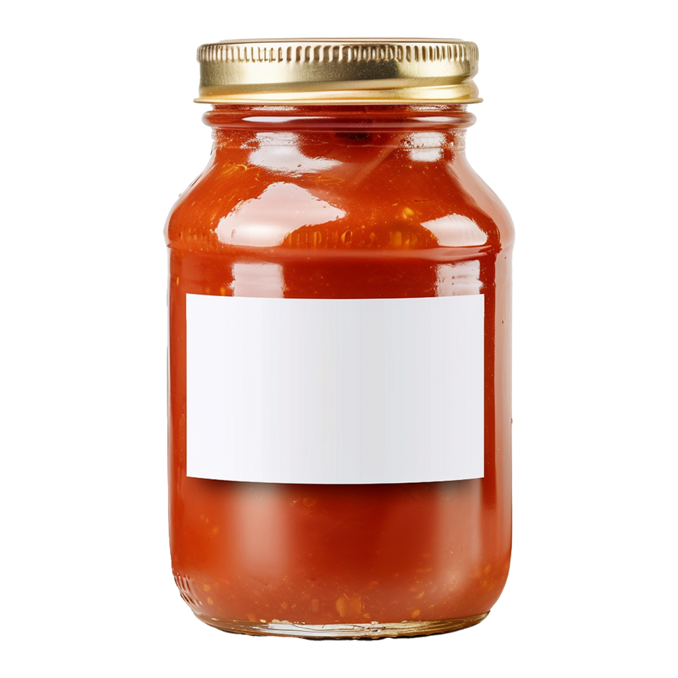 AI generated Tomato sauce jar with white label isolated on transparent background png