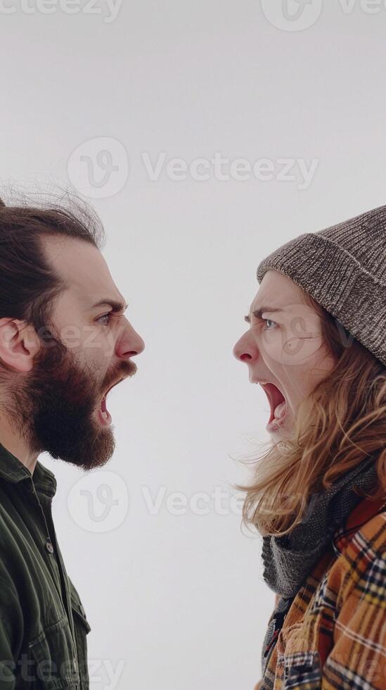 AI generated Two people engaged in a heated argument, with mouths open and eyes narrowed, background image, generative AI photo
