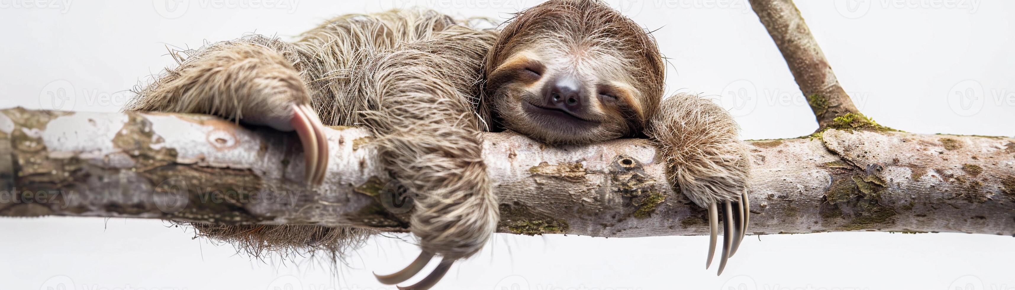 AI generated Sleepy Sloth, A baby sloth clinging to a branch with its tiny claws, background image, generative AI photo